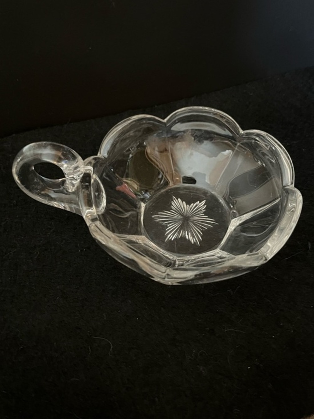Vintage Heisey Glass Colonial Handled Nappy Dish - Floral Star Center
